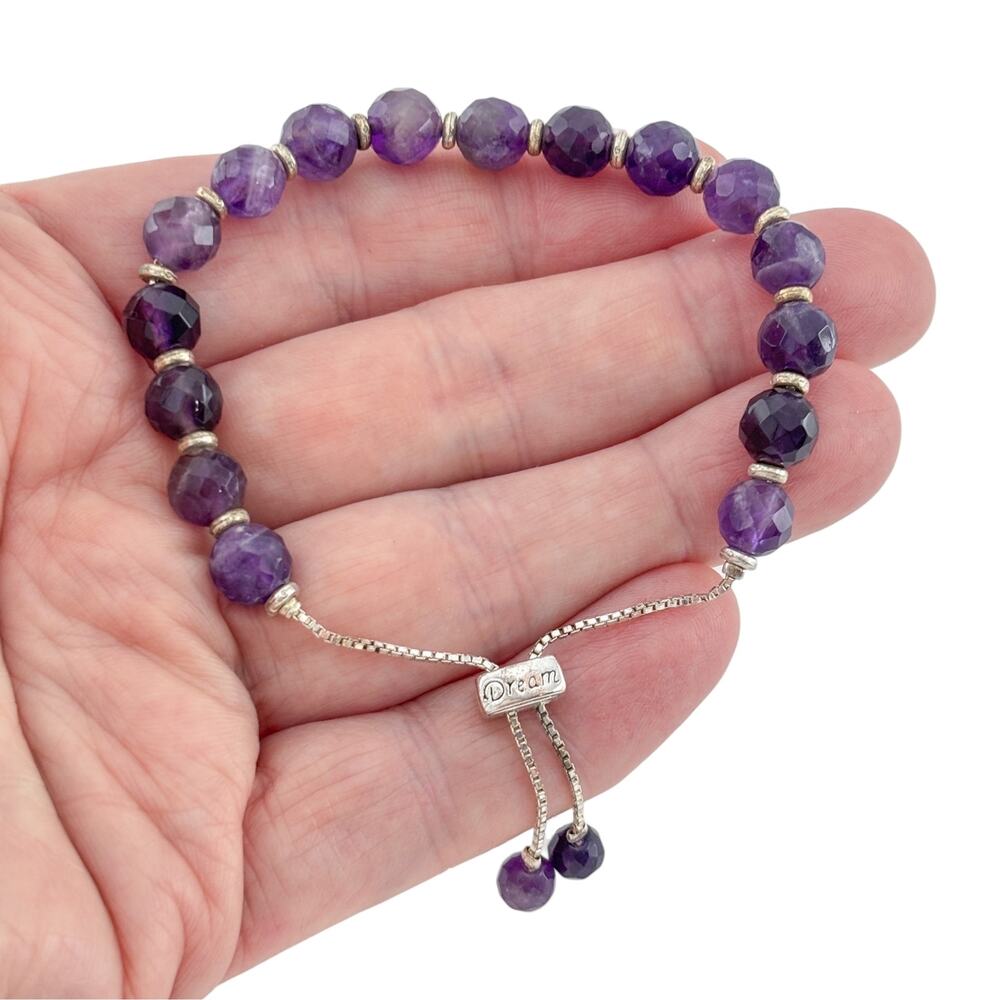 Vintage Dream Silver Plated Faceted Amethyst Bead Bracelet